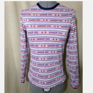 Wonder Girl knit T-shirt Top XS Red Wht Blue Layered lined body Stretch knit LS